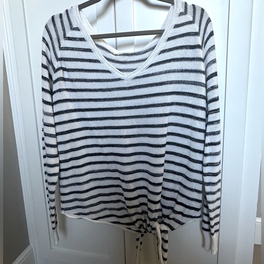 Navy and white striped sweater